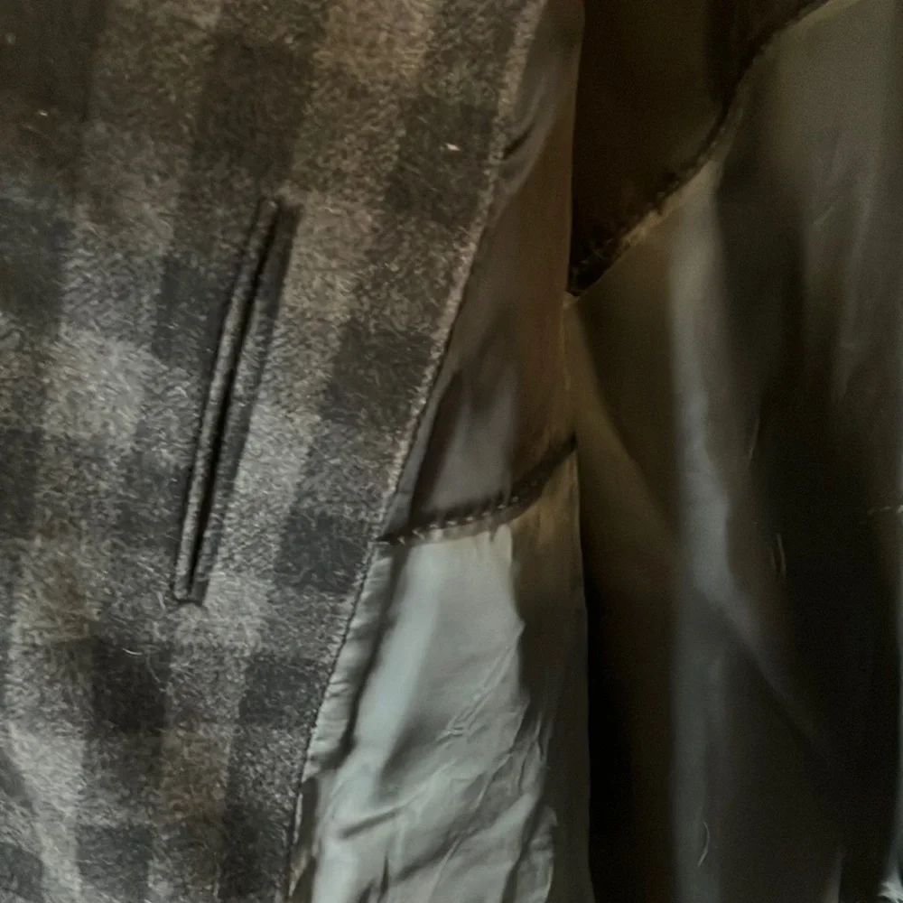 Calvin Klein Black and Gray Plaid Pea Coat - Picture 7 of 8